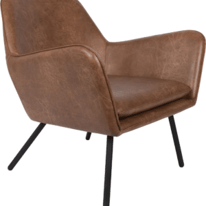 Loungestol lænestol Studio White Bon i valnødfarvet stof og PU-læder med skum og metalbase H78ÃB80ÃL76 cm